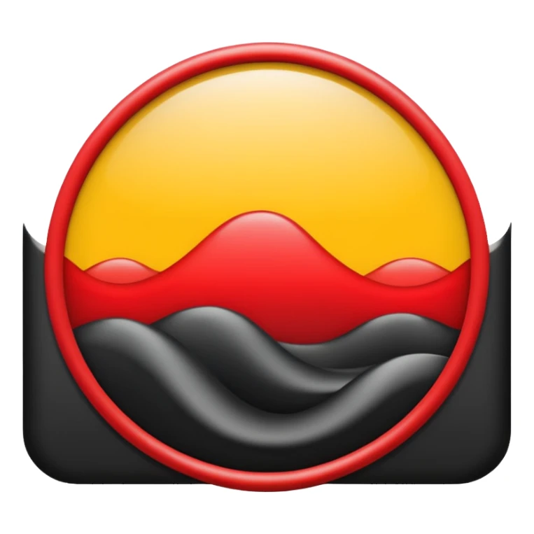 A wavy black and red rectangle with a medium sized yellow circle in the middle sticker