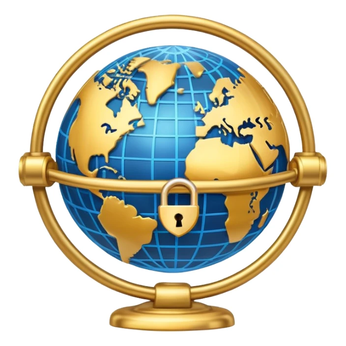 A secure network icon with shield and lock protecting a globe with network connections sticker