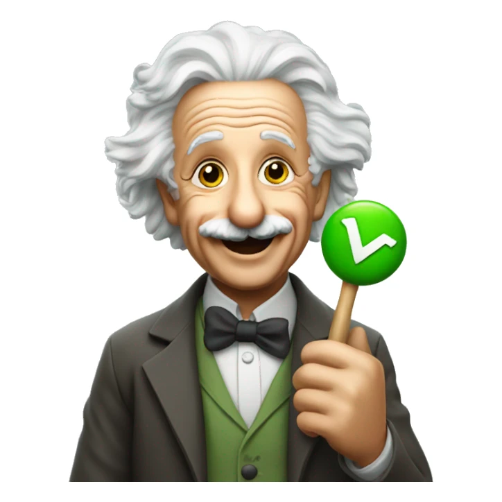 happy albert einstein holding green check mark in one hand sticker