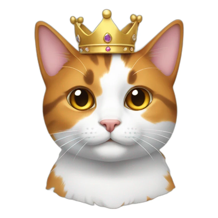calico cat with a crown sticker
