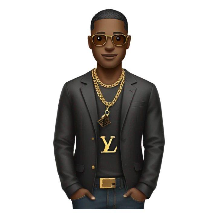 Guy with gold chain and Louis Vuitton sticker