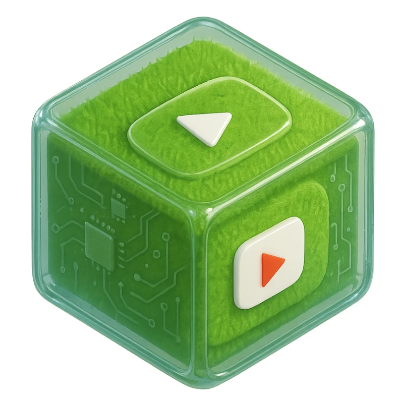 white YouTube play button inside a grass box sticker