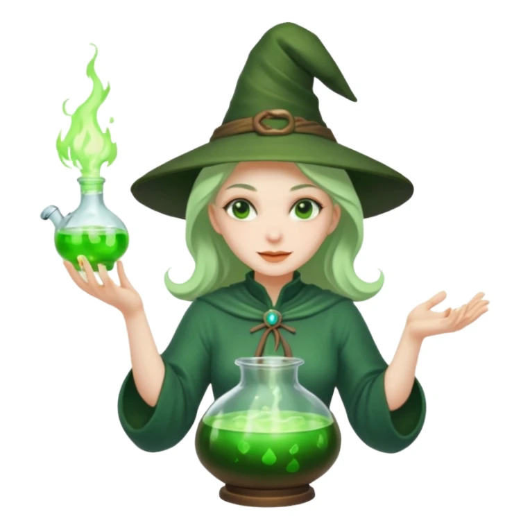 green witch cooking potion sticker