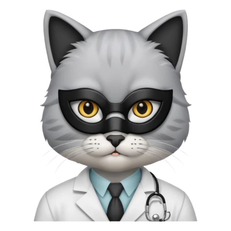 doctor cat, white coat, black mask sticker