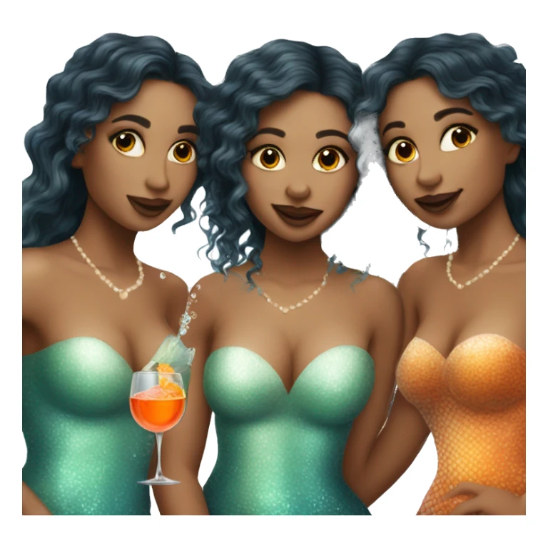 Three beautiful mermaids light skin drinking aperol sticker