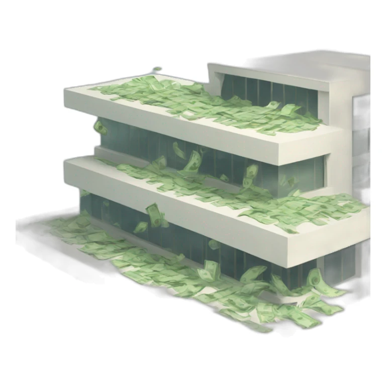 modern building with money falling sticker