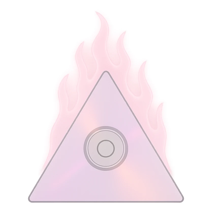 A minimalist CD disc with subtle pink flames, glowing effect, variation 2, shape: triangle sticker