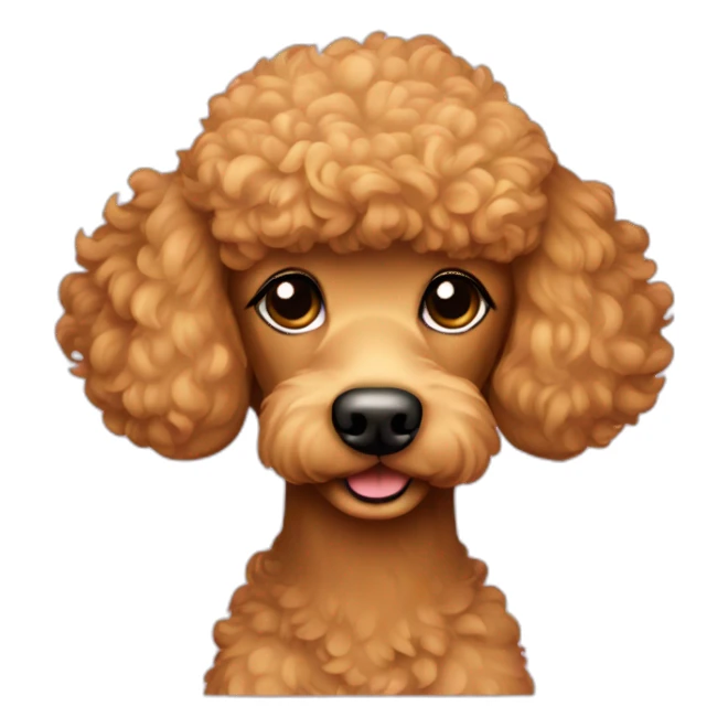 Light brown poodle with a backpad sticker