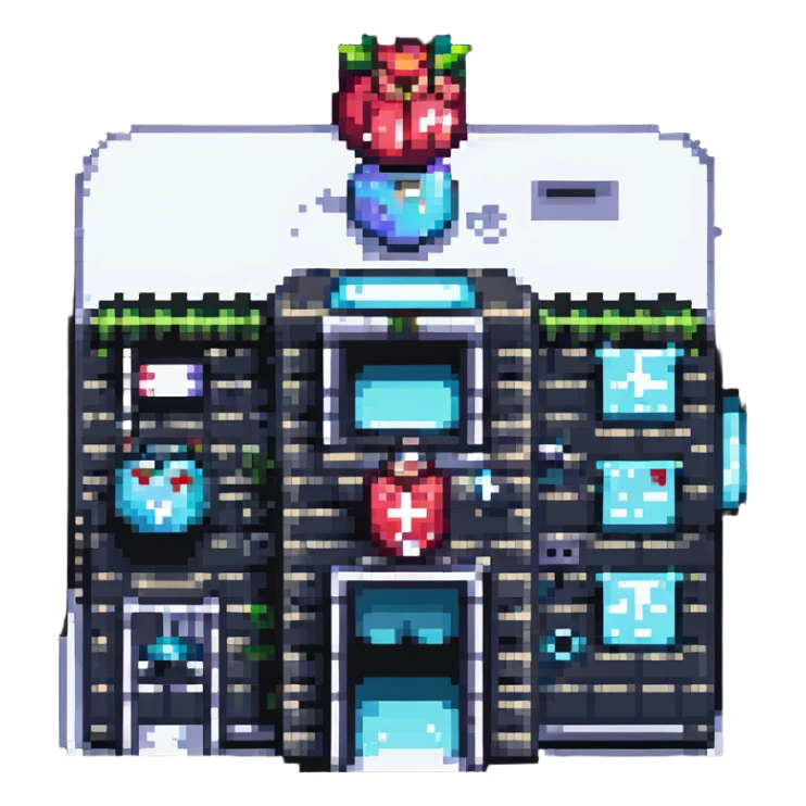 hospital building, pixel art style sticker