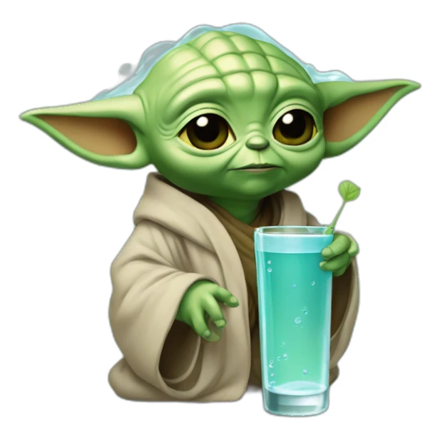 Bébé Yoda buvant un verre d'eau sticker