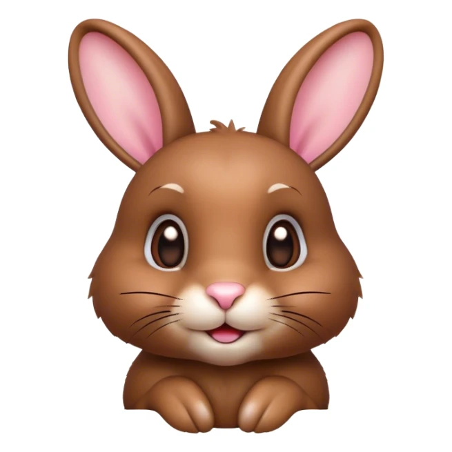 Cinematic Cute Brown Rabbit Portrait Emoji, Head tilted playfully and inquisitively, featuring a glossy, velvety brown fur with perky ears, round, sparkling brown eyes filled with curiosity, Simplified yet irresistibly adorable features, highly detailed, glowing with a warm, friendly glow, high shine, affectionate and lively, stylized with a touch of whimsy, bright and endearing, soft glowing outline, capturing the essence of a mischievous yet loving bunny, so playful it feels like it could hop out of the screen and into your arms! sticker