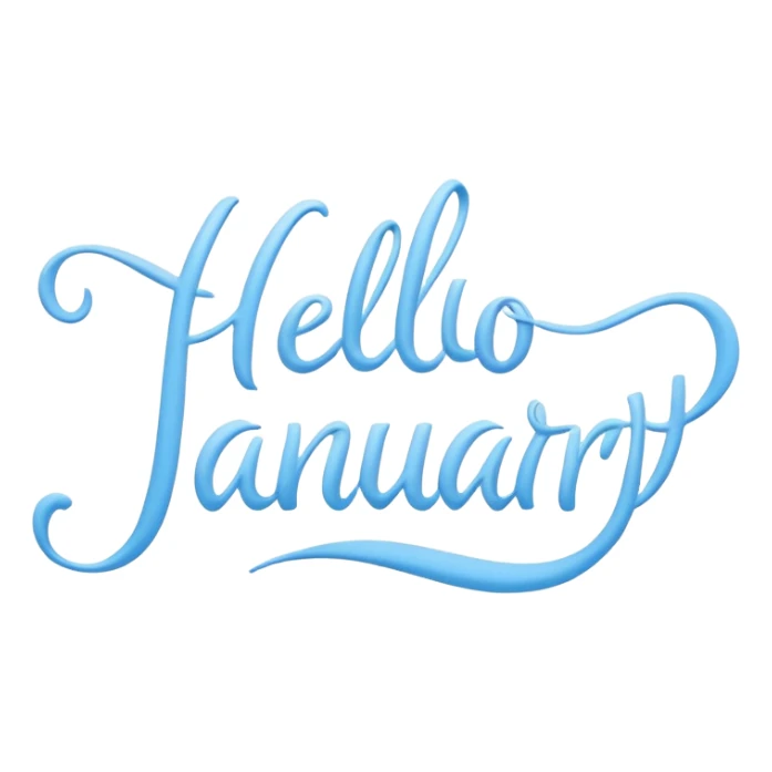 Light Blue “ hello January “ word in cursive sticker
