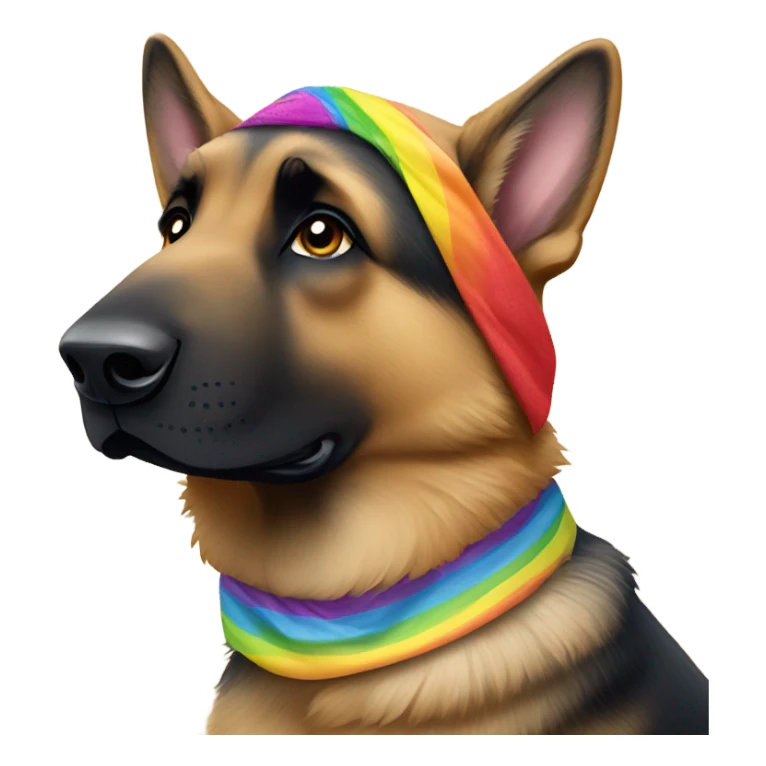 German Shepard with a rainbow bandana sticker