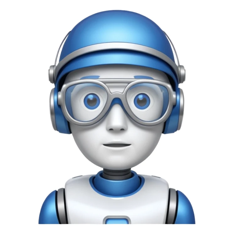 blue and white astrobot with copilot glasses sticker