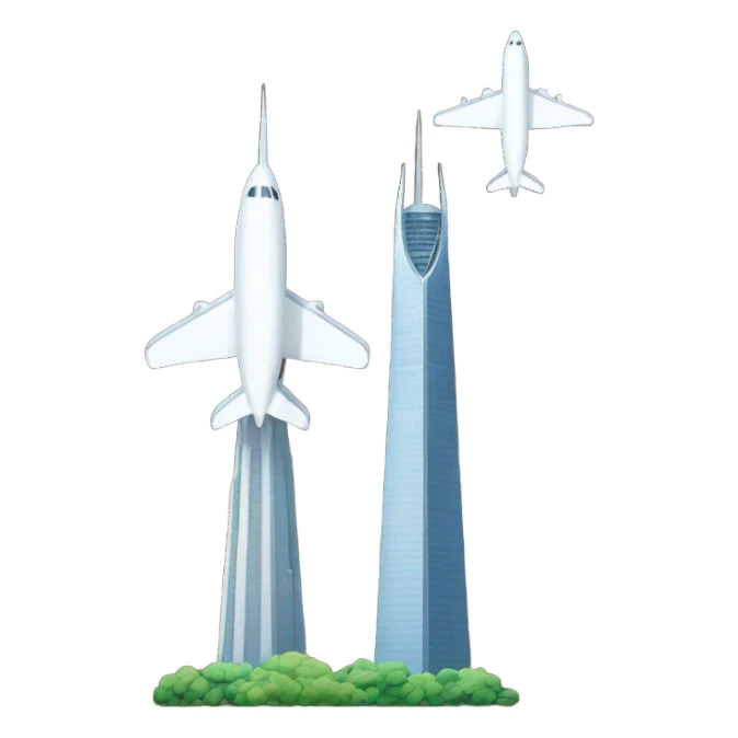 two towers and an airplane sticker