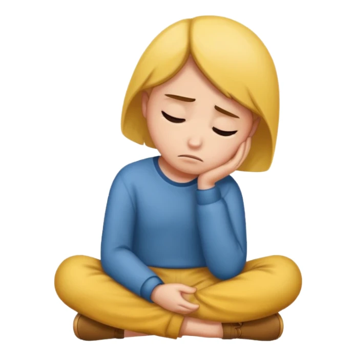 A person sitting with sad feeling sticker
