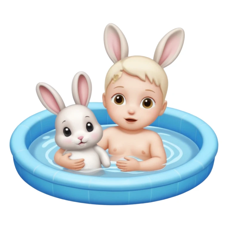 Baby and rabbit in pool sticker