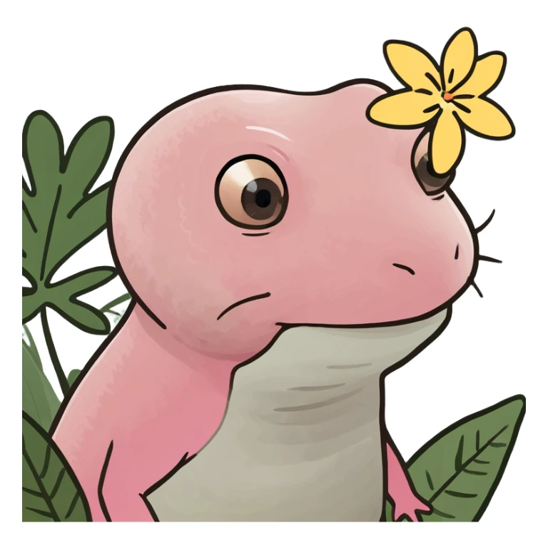 Axolotl with a tropical flower sticker