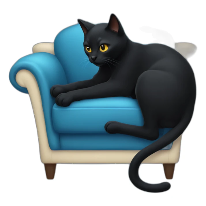 A black cat clawing at a blue sofa sticker