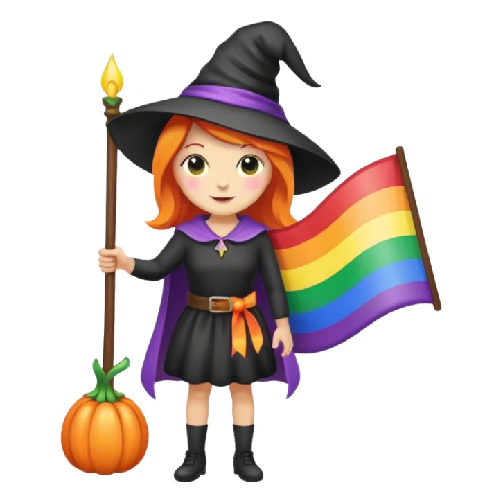 Witch holding a rainbow flag sticker
