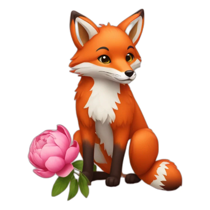 red fox with peony sticker