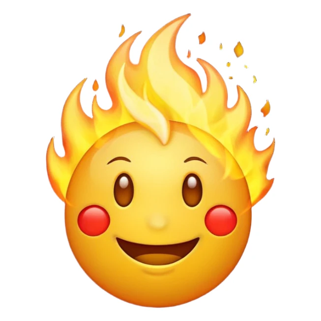 smiling yellow emoji with fire surrounding them sticker