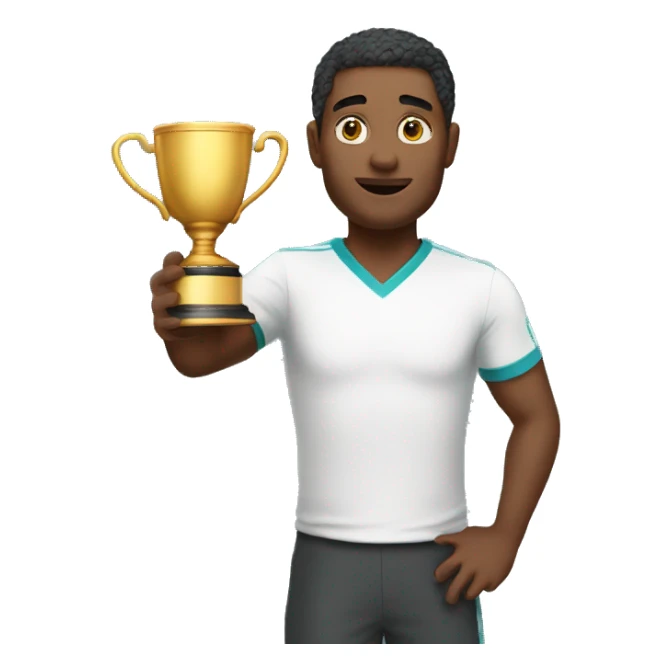 a man wth a champion cup sticker