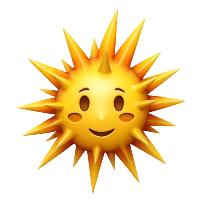Compact iOS-style 3D emoji: sudden sharp burst shape with irregular spiky edges, bright yellow and white center fading to orange, glossy highlight, dynamic motion blur effect; no text, no faces sticker