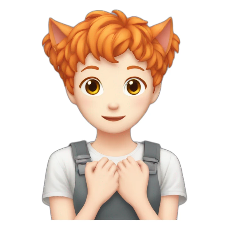Ginger anime making heart with hands has cat ears sticker