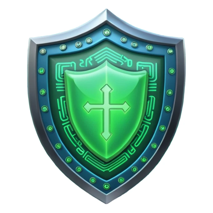 generate full blue cyber shield with different  green hack symbols  sticker