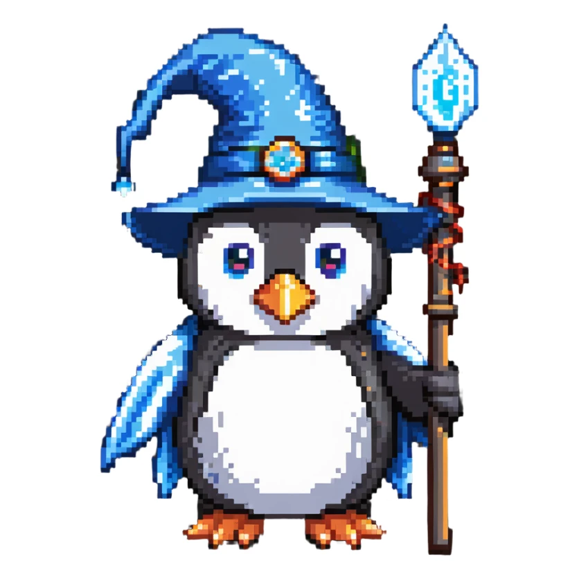 penguin wizard with hat and staff sticker
