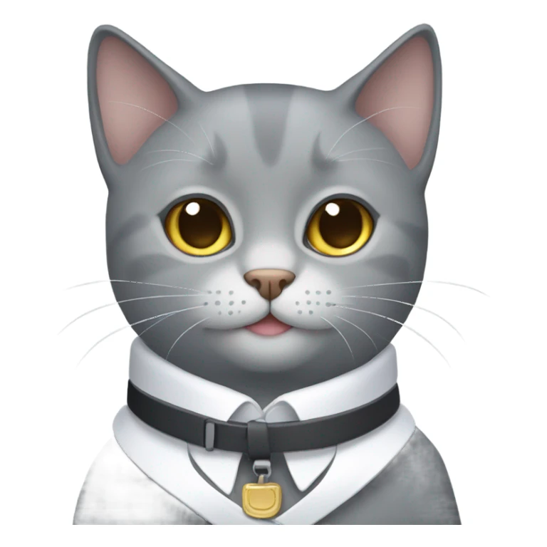 Cute grey cat with a white collar sticker