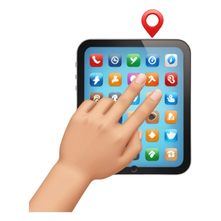 hand cursor pointing at a grid of app icons sticker