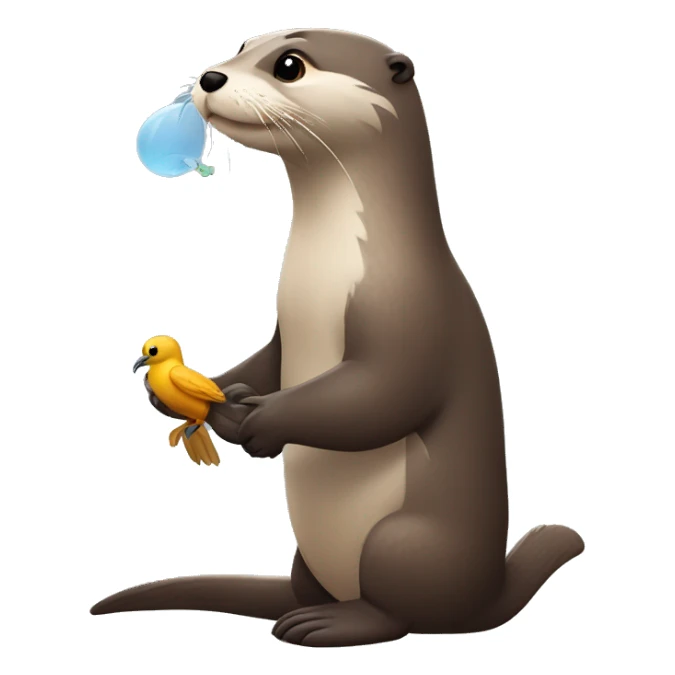 An otter cuddeling with a bird sticker