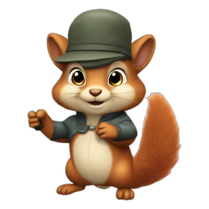 A squirrel with a wand and a beret sticker