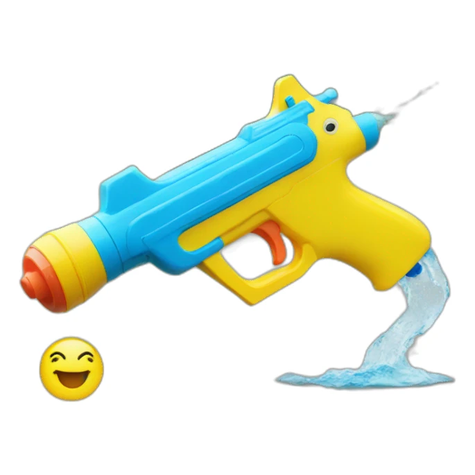 KMS water gun next to smiley face sticker