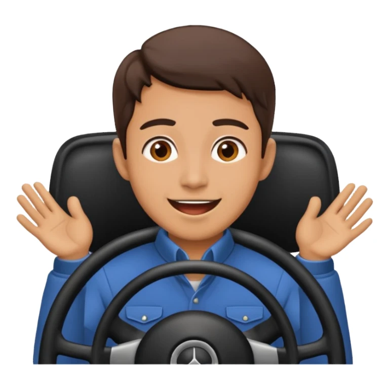 driver with simple face at steering wheel excited expression sticker