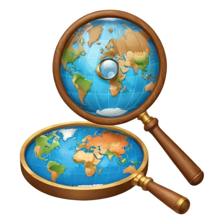 magnifying glass over a globe sticker
