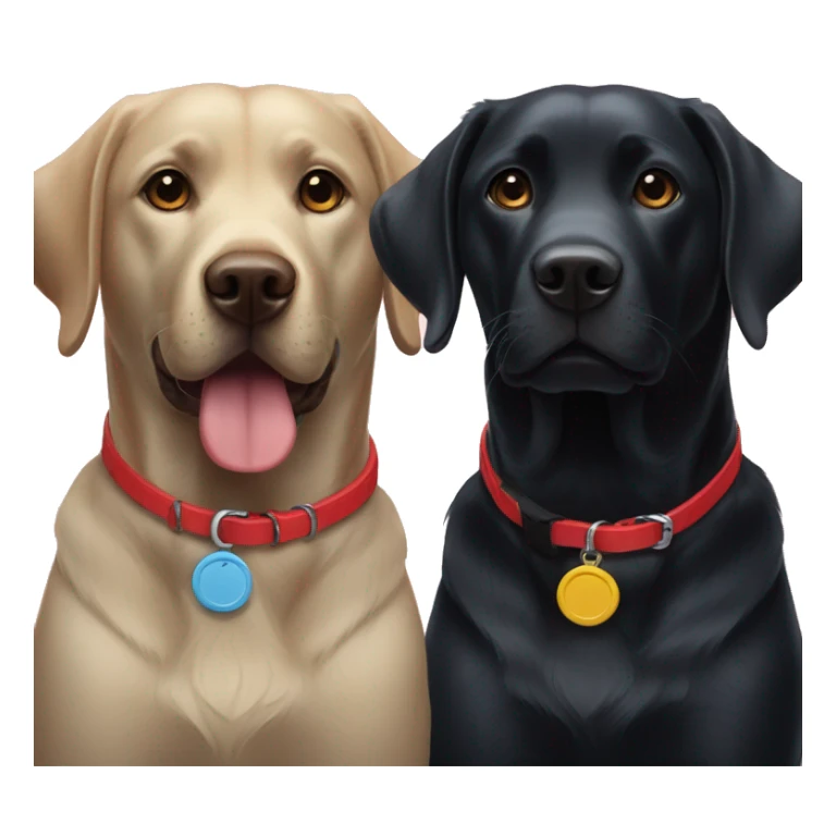 black labrador on the left with red collar, black labrador on the right with light blue collar. sticker
