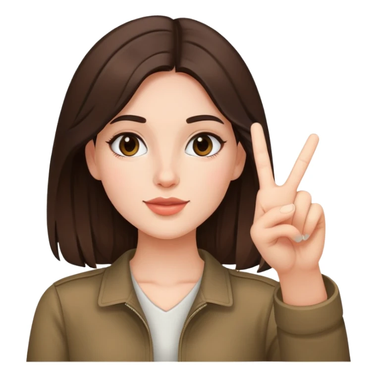 Brunette girl making peace sign while taking selfie sticker