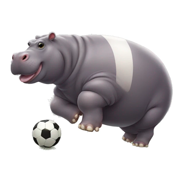 fat hippo as soccer player kick ball left leg sticker
