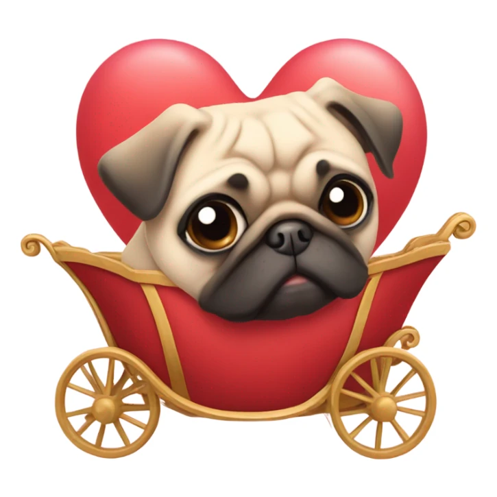 Pug riding a heart shaped carriage sticker