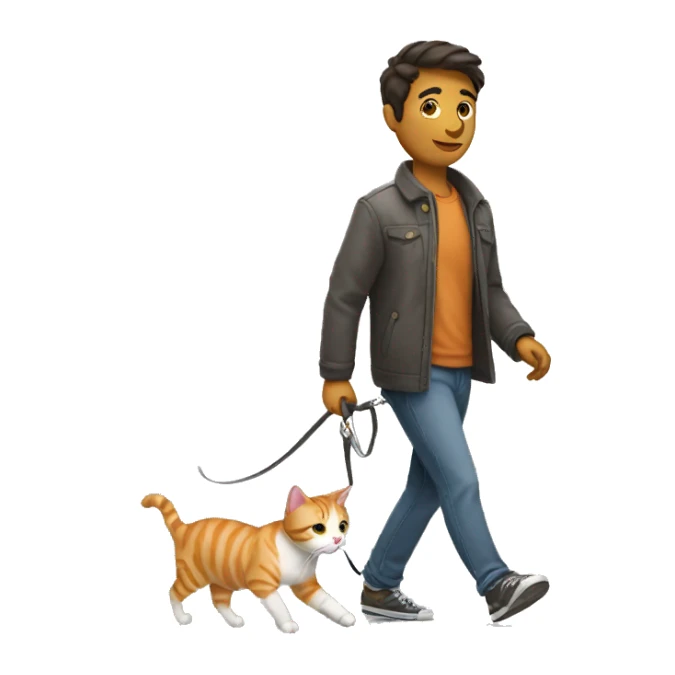 man walking a tabby cat on a leash sticker