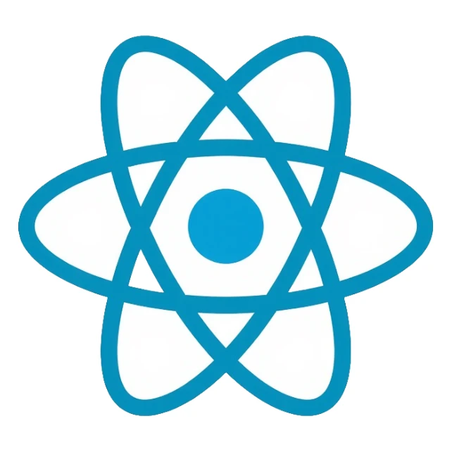 React JS logo, atom symbol with three elliptical orbits and a nucleus in the center sticker