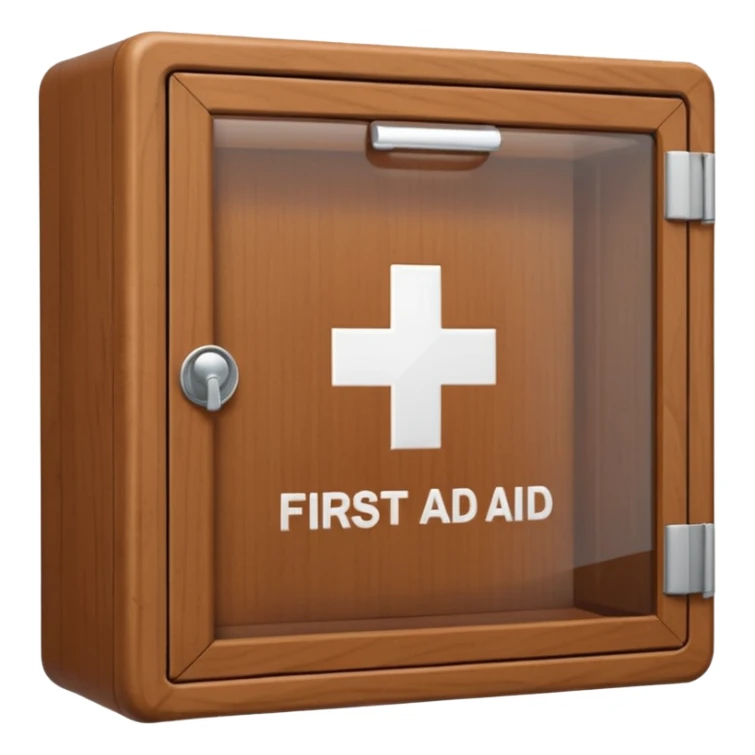 brown first aid cabinet front glass sticker