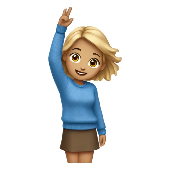 Cute girl raising hand, blue sweater  sticker