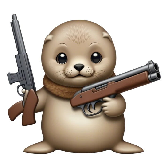 Baby seal holding a gun sticker