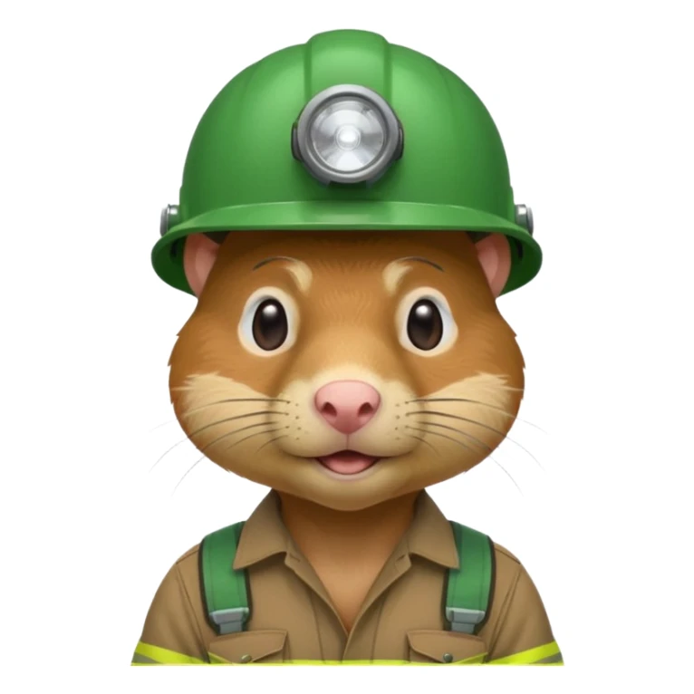 a mole rat, green helmet, headlamp, worker cloth sticker