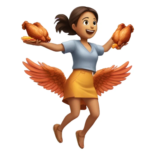 a girl flying with two delicious bbq chicken wings on her back sticker