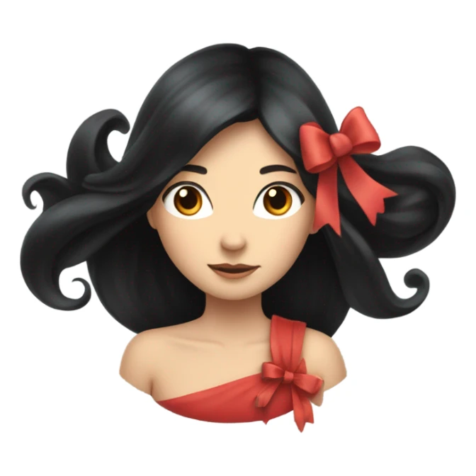 black open hair from behind with a light red bow sticker